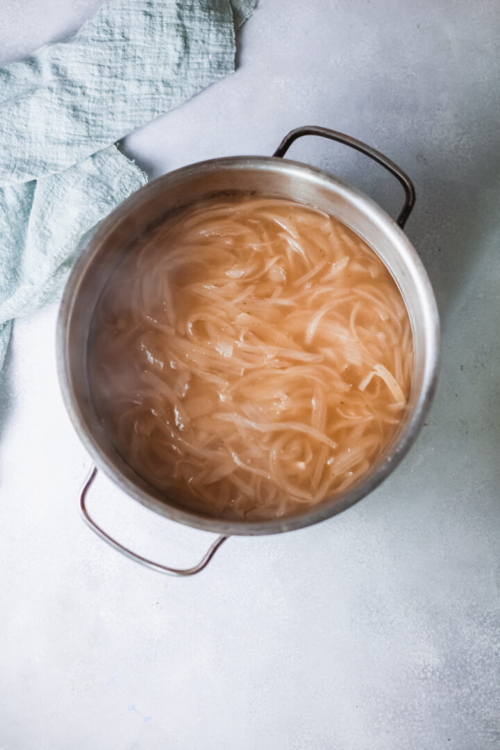 Simmering up a pot of onions for onion soup.