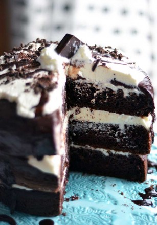 Chocolate Tuxedo Cake | layered with ganache