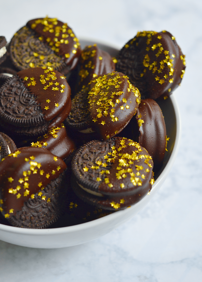 Chocolate Dipped oreos with edible starts