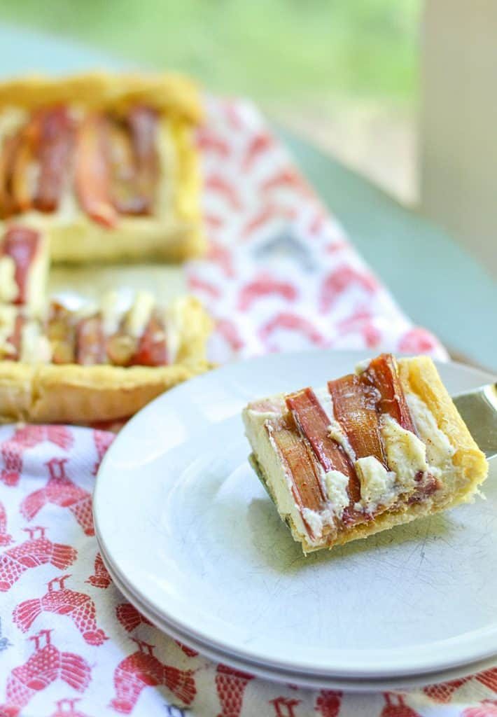 easy rhubarb tart made with puff pastry. An easy summer dessert recipe!