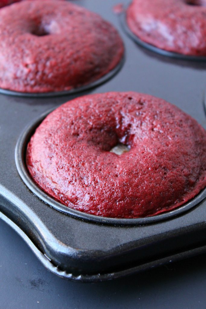 red velvet donuts in a donut pan