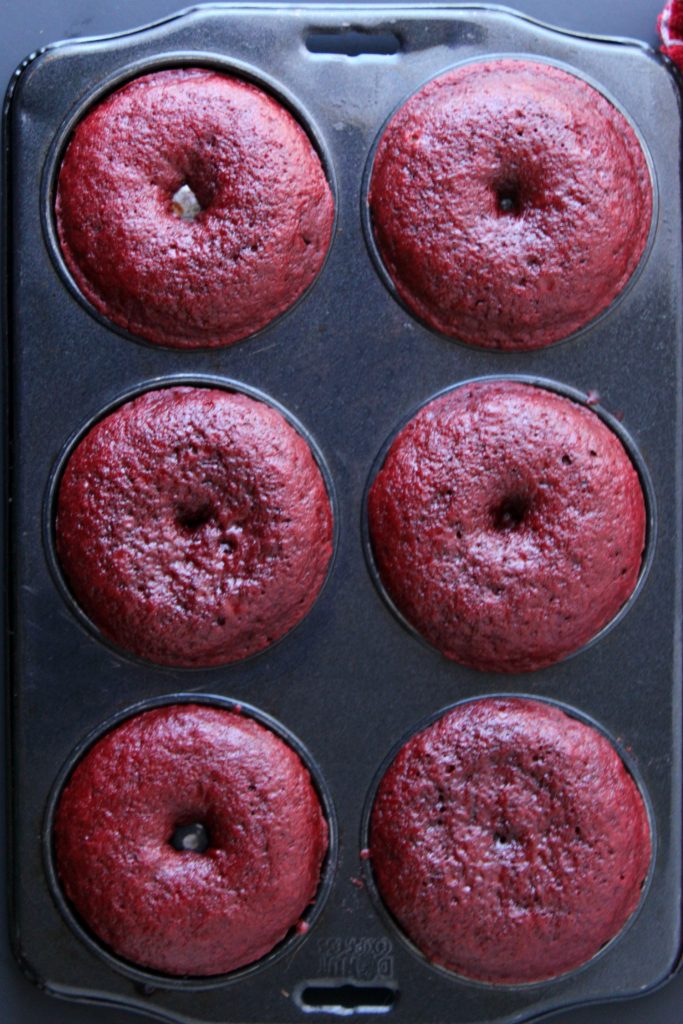 red velvet donuts in a donut pan