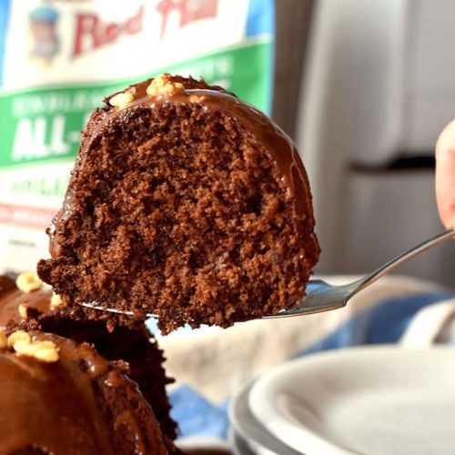 Old-Fashioned Brownie Cake with simple chocolate ganache icing