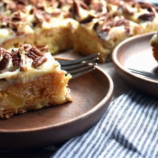 2 slices of pineapple cake on plates