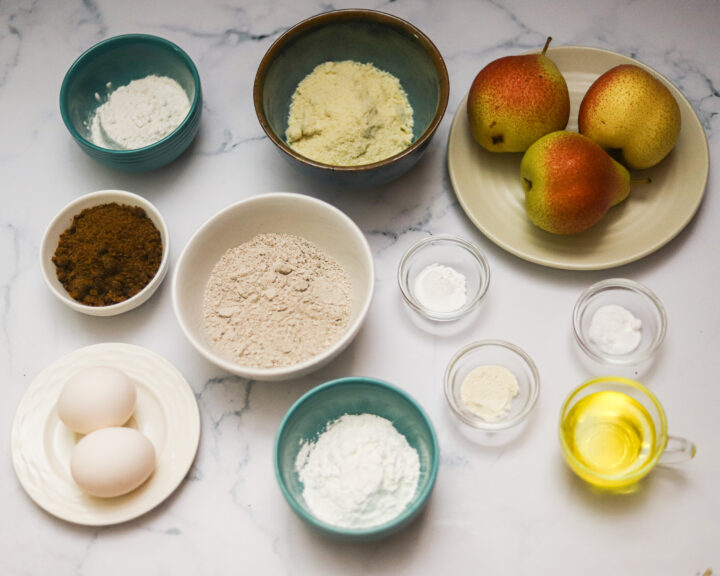 Ingredients for gluten-free pear cake