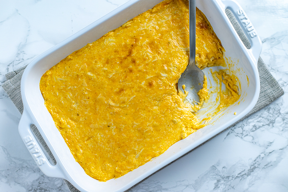 pan of buffalo chicken dip without blue cheese