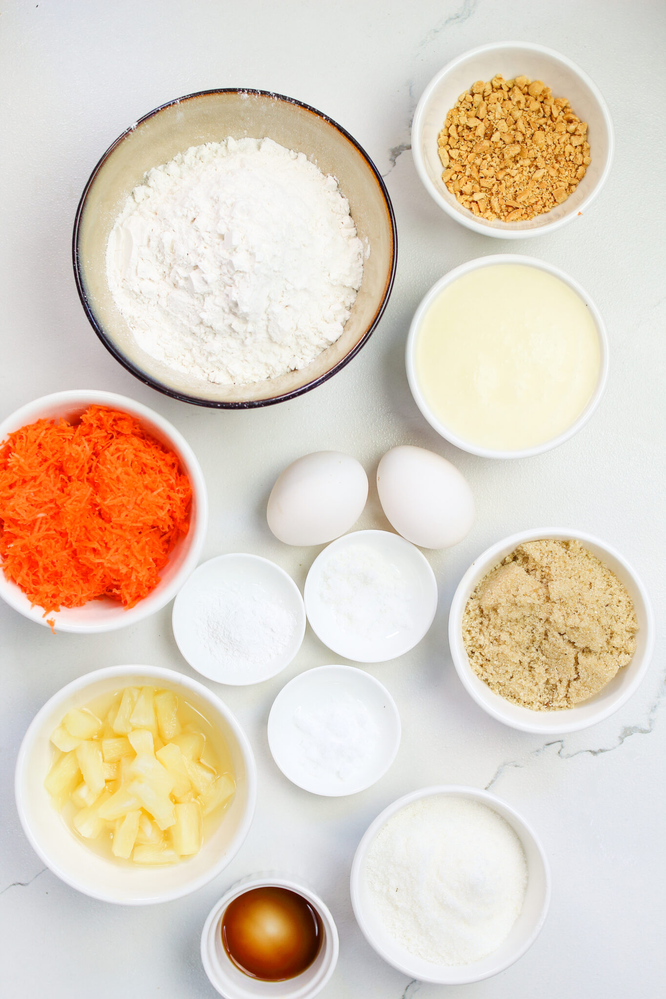 Ingredients for making cupcakes with carrot 