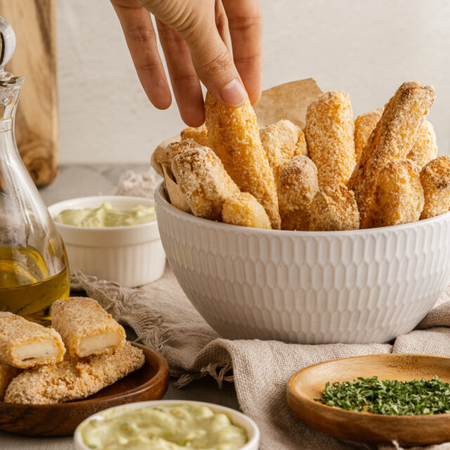 Crispy Baked Halloumi Fries Recipe Gluten Free With Avocado Dipping