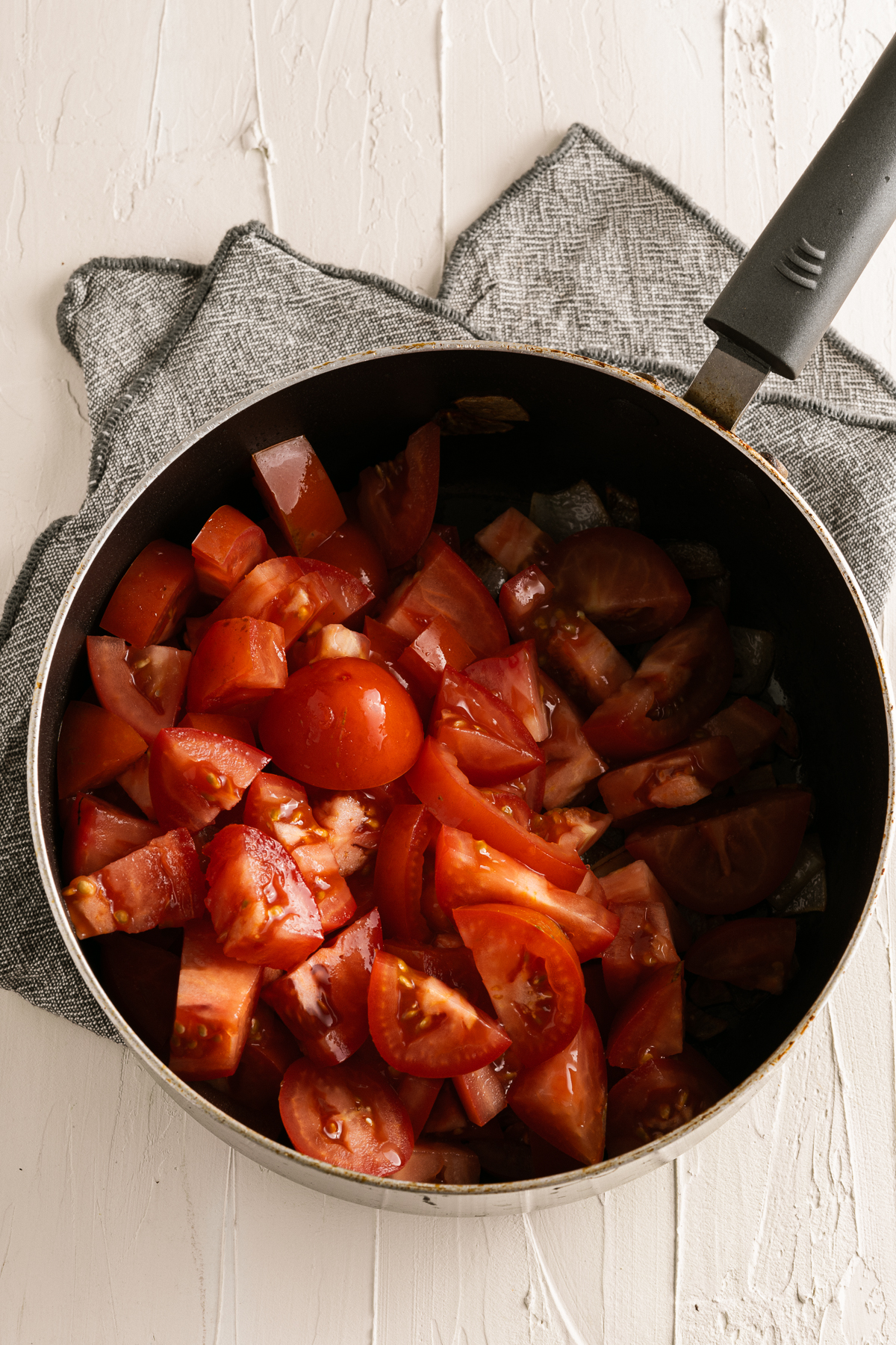 diced tomatoes in a pan