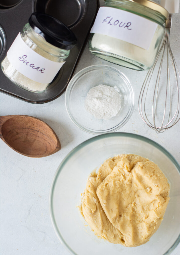 dough in bowl for cookie cups