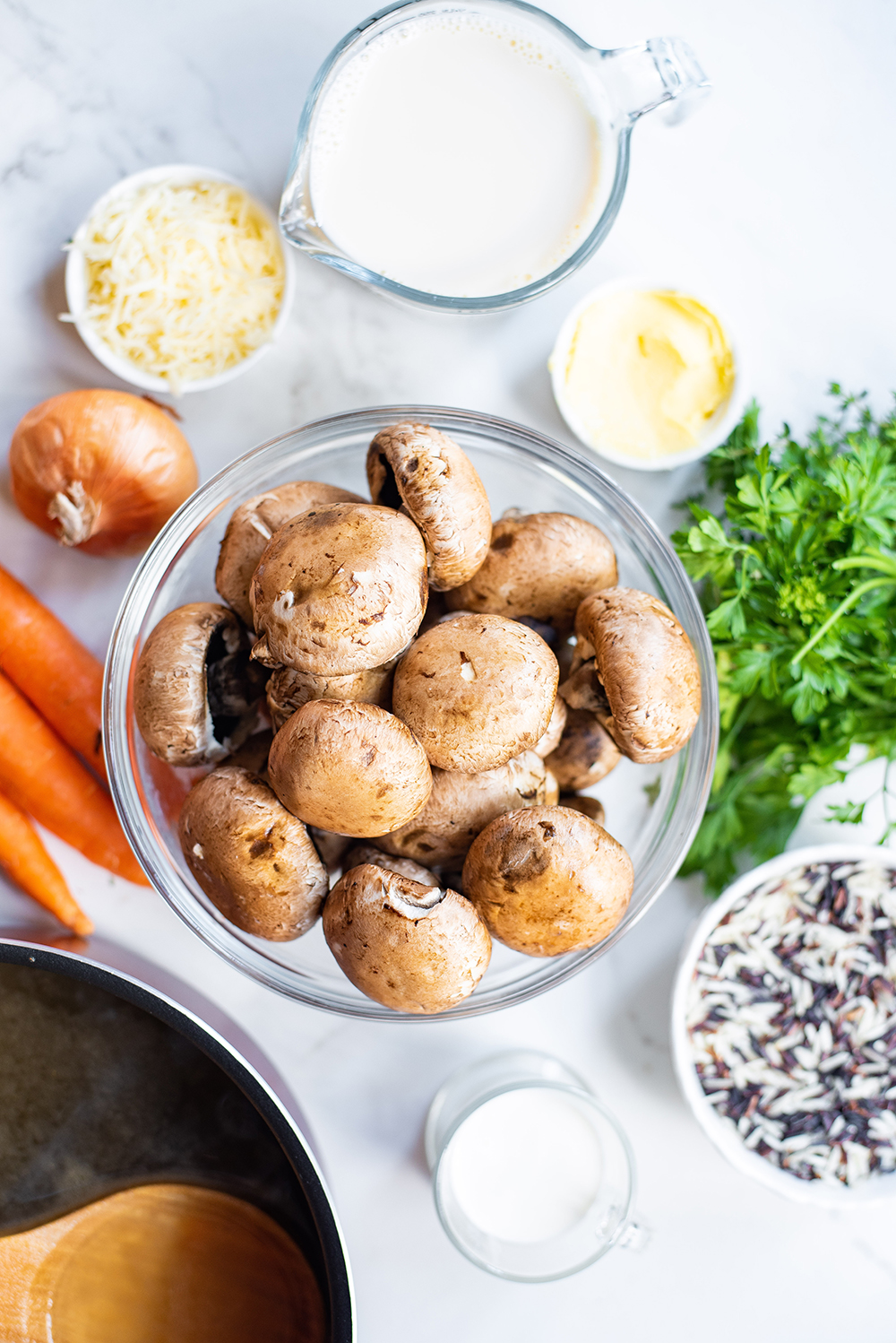 ingredients for mushroom + rice soup