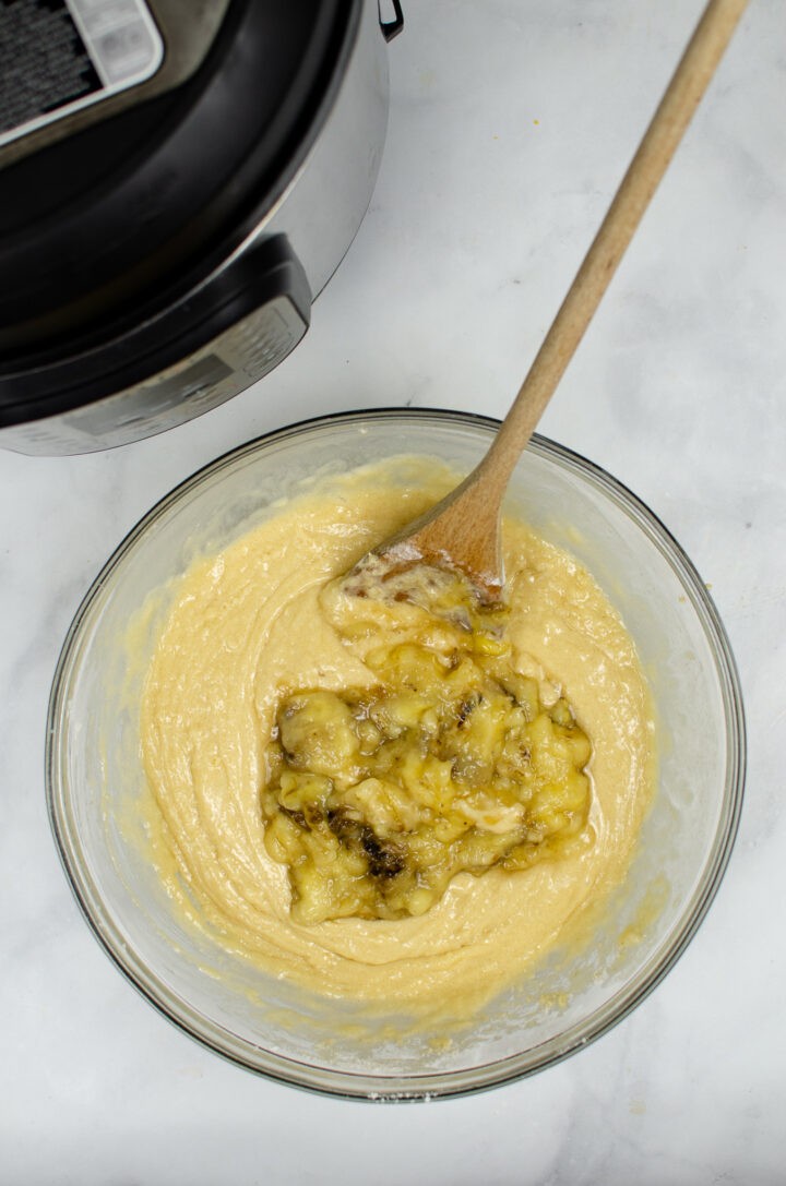 Batter for banana bread in a jar made in the Instant Pot