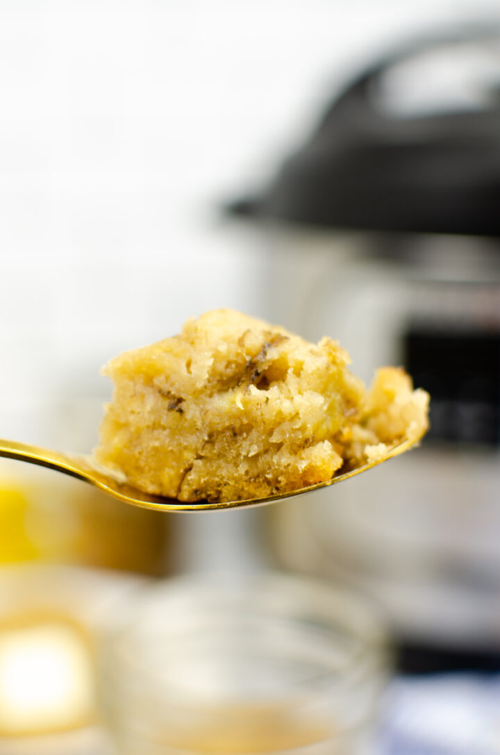 a spoonful of banana bread made in an Instant Pot