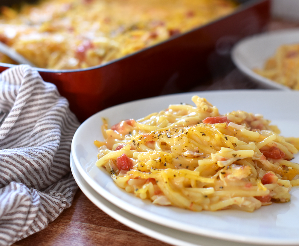 A plate of chicken spaghetti