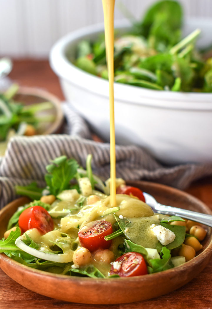 Easy Chickpea Arugula Salad With Creamy Tahini Dressing ⋆ Nelliebellie 