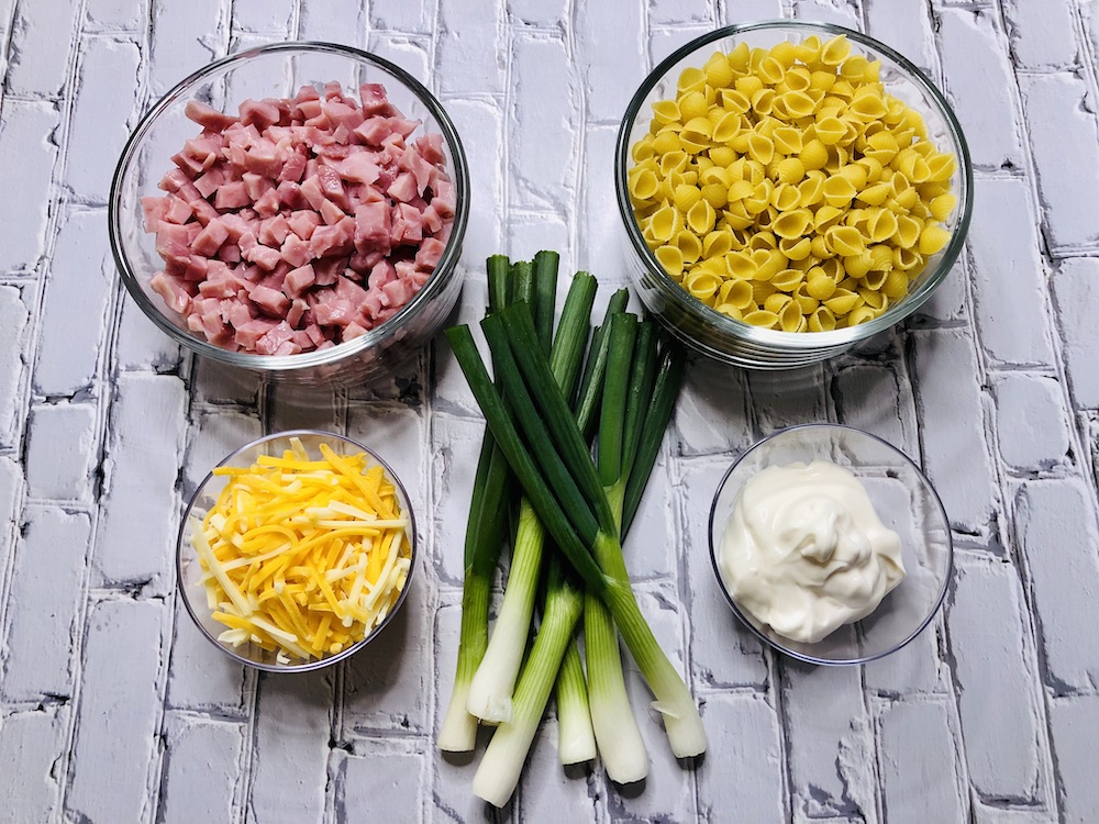 ingredients for ham pasta salad