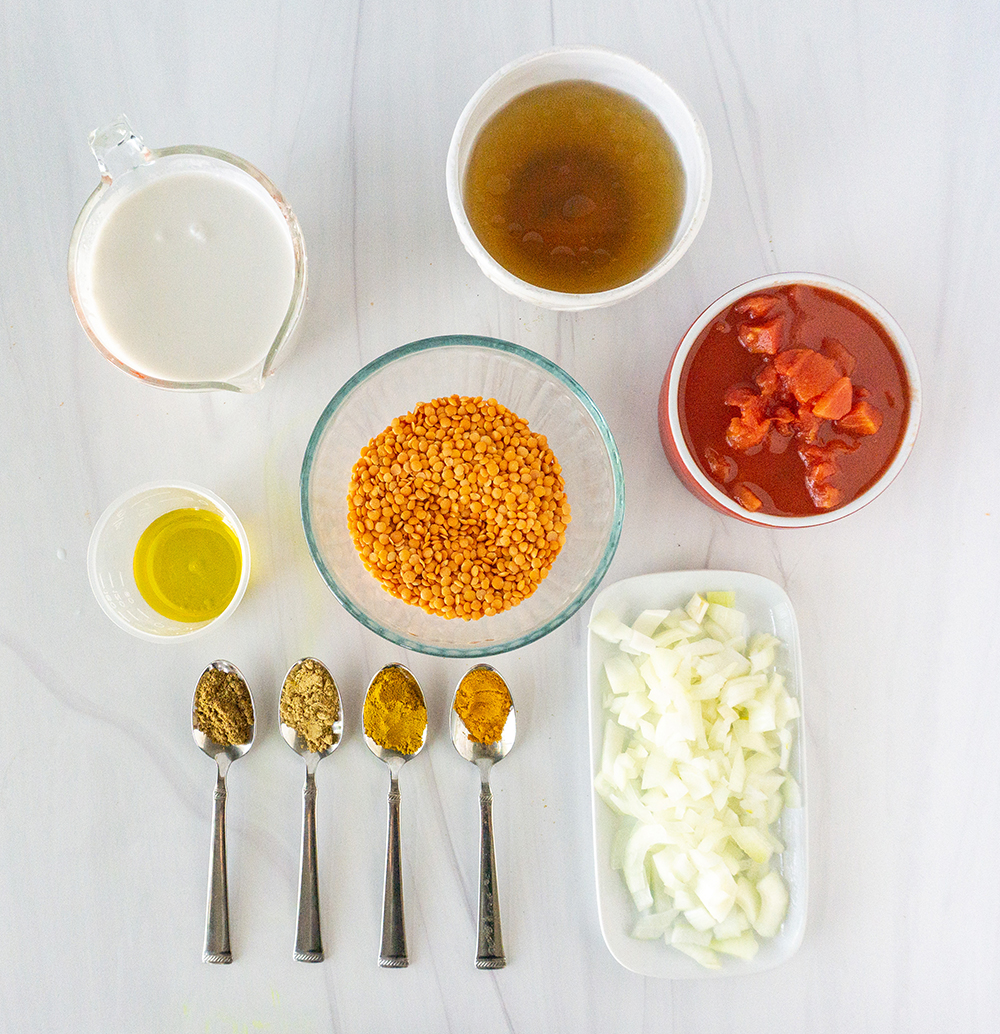 Ingredients for instant pot lentil curry