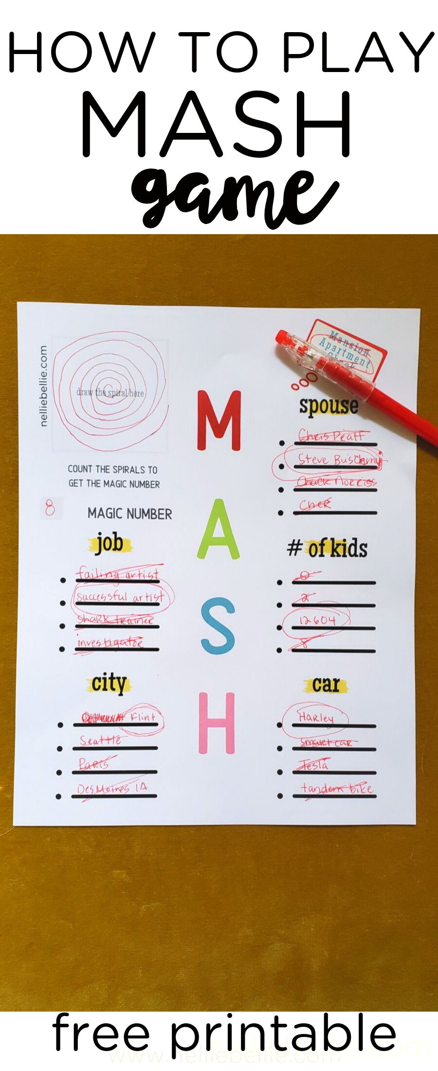 MASH GAME Mansion Apartment Shack House > free printable!