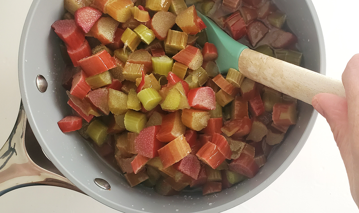 cut rhubarb in a pan