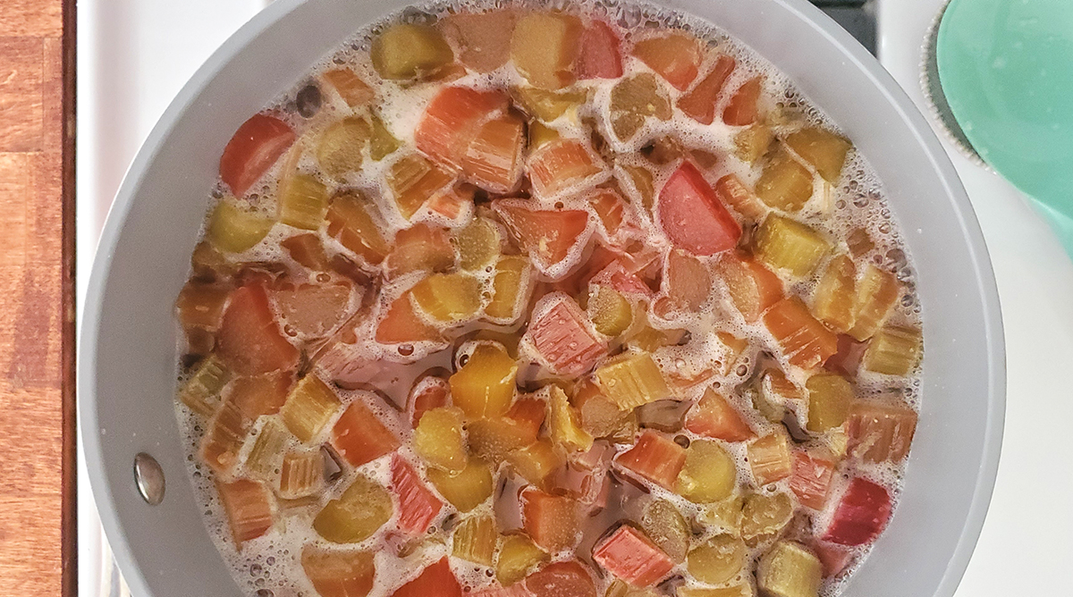 simmering rhubarb for simple syrup